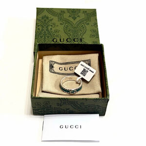 Gucci Men's Interlocking G Enamel Band Ring - Turquoise & Silver - Size 11 - NIB